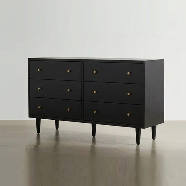 Rowling Solid Wood Chest Of 6 Drawers In Matte Black Finish