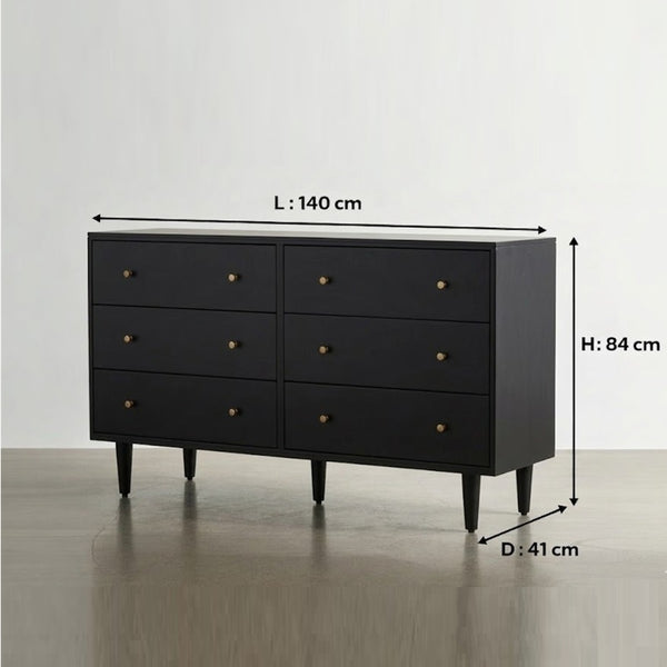 Rowling Solid Wood Chest Of 6 Drawers In Matte Black Finish