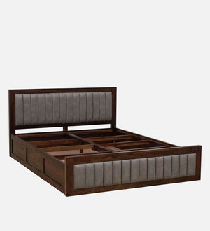 Dijon Sheesham Wood Queen Size Bed in Provincial Teak Finish With Box Storage