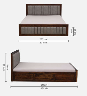 Dijon Sheesham Wood Queen Size Bed in Provincial Teak Finish With Box Storage