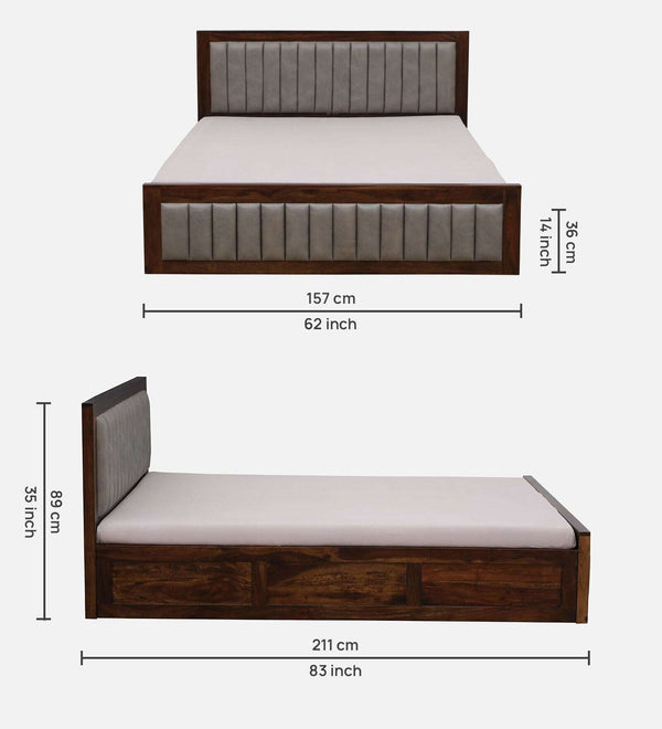 Dijon Sheesham Wood Queen Size Bed in Provincial Teak Finish With Box Storage