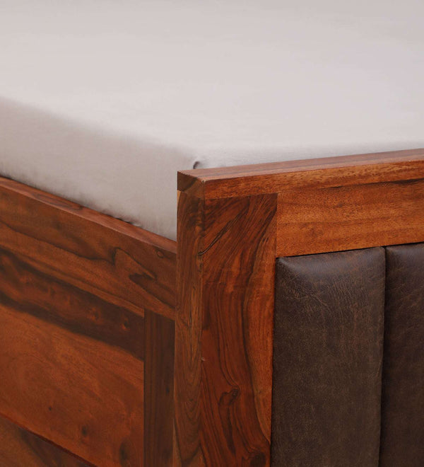 Dijon Sheesham Wood Queen Size Bed in Honey Oak Finish With Box Storage