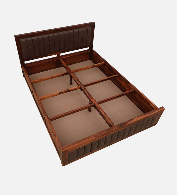 Dijon Sheesham Wood Queen Size Bed in Honey Oak Finish With Box Storage