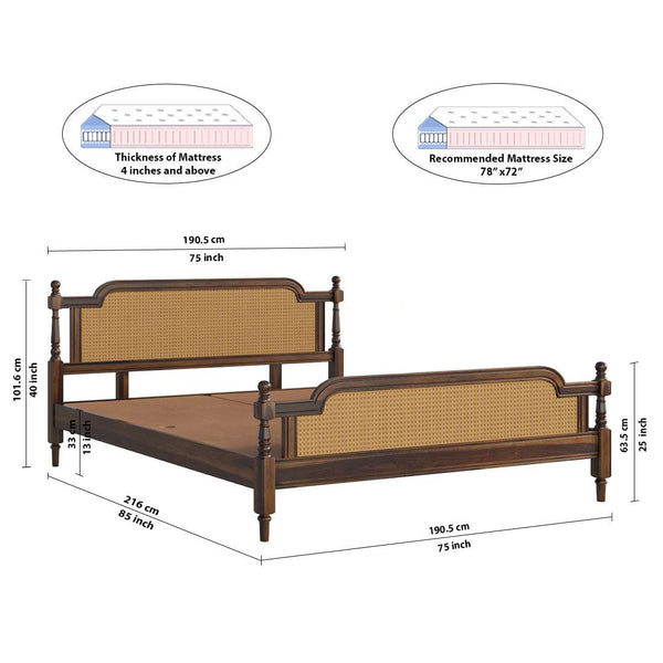 Cane Solid wood King Size Bed in Provincial Teak Finish (Matrress Size 72-78 inches )