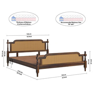 Cane Solid wood Queen Size Bed in Provincial Teak Finish (Matrress Size 72-78 inches )