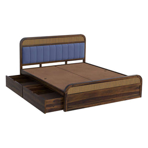 Yashvi Solid Wood Queen Size Side drawer Storage Bed In Provincial Teak Finish ( Blue) (60 - 78 inch)