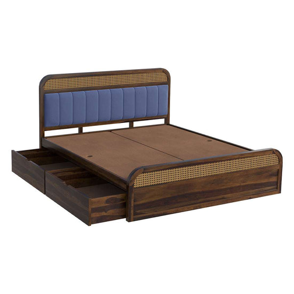 Yashvi Solid Wood Queen Size Side drawer Storage Bed In Provincial Teak Finish ( Blue) (60 - 78 inch)