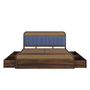 Yashvi Solid Wood Queen Size Side drawer Storage Bed In Provincial Teak Finish ( Blue) (60 - 78 inch)