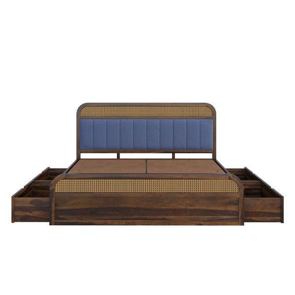 Yashvi Solid Wood Queen Size Side drawer Storage Bed In Provincial Teak Finish ( Blue) (60 - 78 inch)