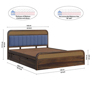 Yashvi Solid Wood Queen Size Side drawer Storage Bed In Provincial Teak Finish ( Blue) (60 - 78 inch)