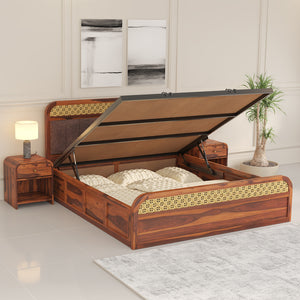 Yashvi Solid Wood Kng Size Hydrulic Storage Bed In Honey Oak Finish (Brown) (72 - 78 inch)