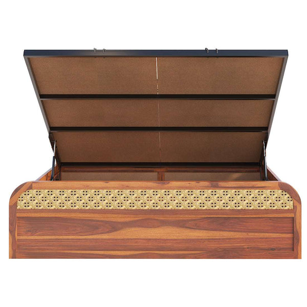 Yashvi Solid Wood Queen Size Hydrulic Storage Bed In Honey Oak Finish (Brown) (60 - 78 inch)