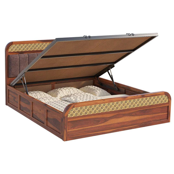Yashvi Solid Wood Queen Size Hydrulic Storage Bed In Honey Oak Finish (Brown) (60 - 78 inch)