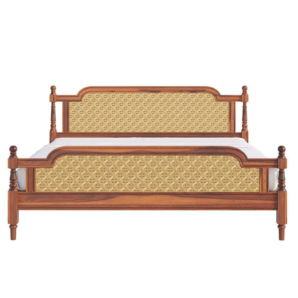 Malacca Solid Wood Queen Size Non - Storage Bed In Honey Oak Finish (72 - 78 inch)