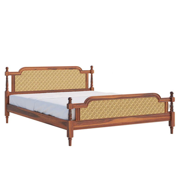 Malacca Solid Wood Queen Size Non - Storage Bed In Honey Oak Finish (72 - 78 inch)