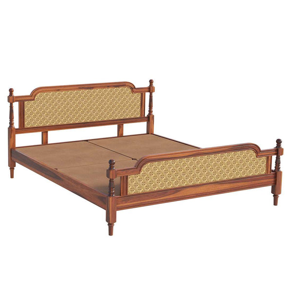 Malacca Solid Wood Queen Size Non - Storage Bed In Honey Oak Finish (72 - 78 inch)
