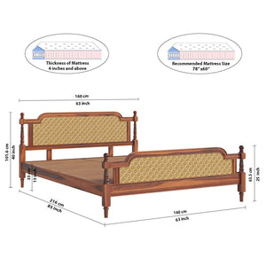 Malacca Solid Wood Queen Size Non - Storage Bed In Honey Oak Finish (72 - 78 inch)