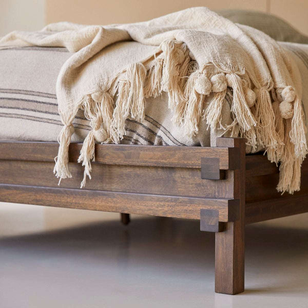 Quinlynn Solid wood Queen Size Bed in Provincial Teak Finish (Matrress Size 60-78 inches )