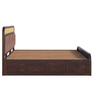 Floral Solid Wood King Size Hydrulic Storage Bed In Walnut Finish (Brown) (72 - 78 inch)