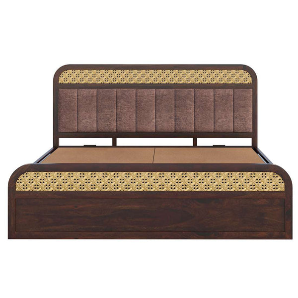 Floral Solid Wood Queen Size Hydrulic Storage Bed In Walnut Finish (Brown) (60 - 78 inch)