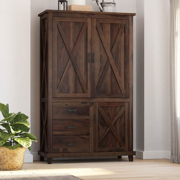 Claire Solid Sheesham Wood 3 Door Wardrobe In Provincial Teak Finish