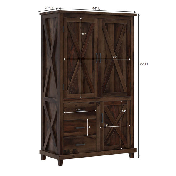 Claire Solid Sheesham Wood 3 Door Wardrobe In Provincial Teak Finish