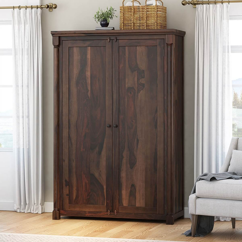Claire Solid Sheesham Wood 2 Door Wardrobe In Provincial Teak Finish