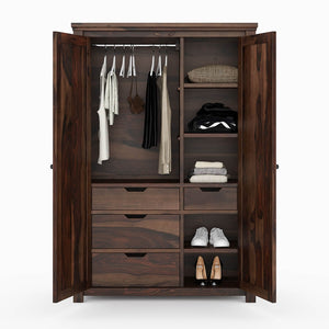 Claire Solid Sheesham Wood 2 Door Wardrobe In Provincial Teak Finish