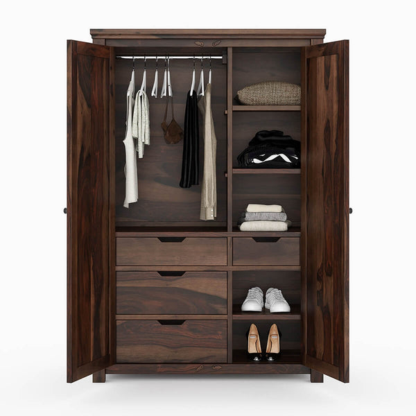 Claire Solid Sheesham Wood 2 Door Wardrobe In Provincial Teak Finish