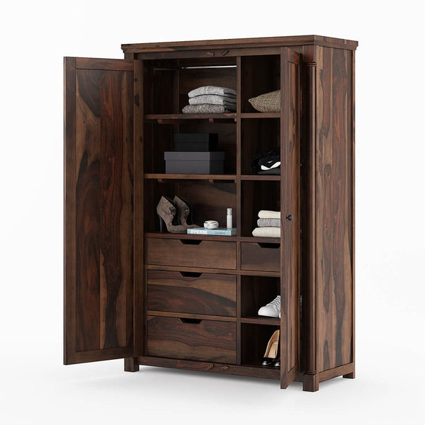Claire Solid Sheesham Wood 2 Door Wardrobe In Provincial Teak Finish