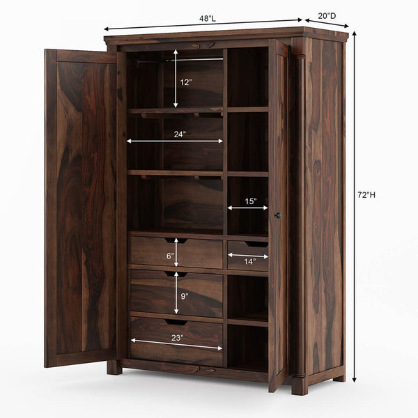 Claire Solid Sheesham Wood 2 Door Wardrobe In Provincial Teak Finish