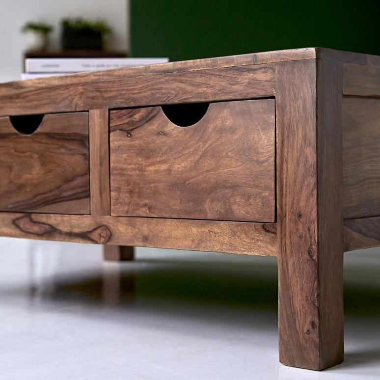 Solid Wood Shhesham Coffee Table With 3 Drawers