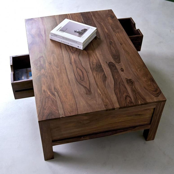 Solid Wood Shhesham Coffee Table With 3 Drawers