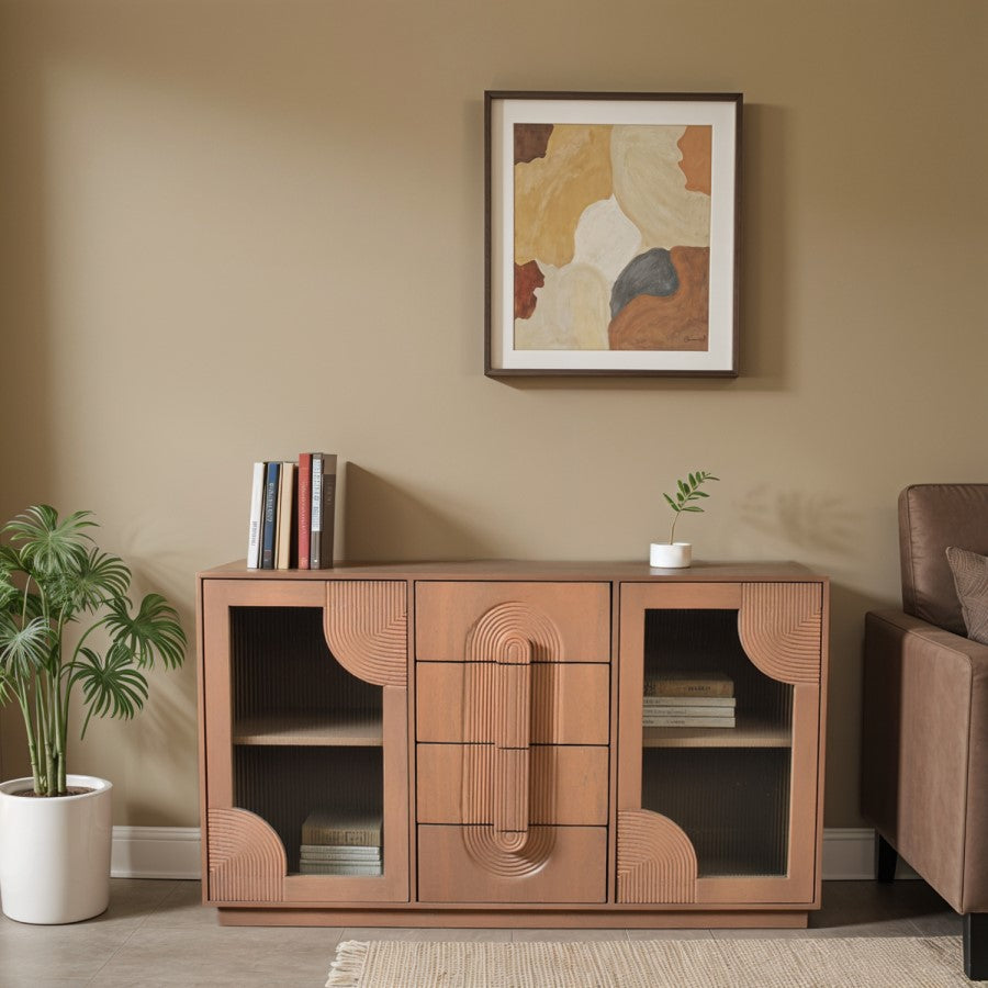 Florine Solid Mango wood Sideboard with 2 Door & 4 Drawer