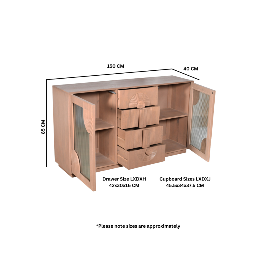 Florine Solid Mango wood Sideboard with 2 Door & 4 Drawer