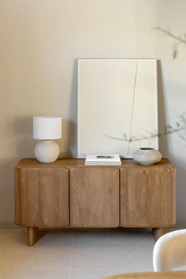 Adonis Solid Mango wood Sideboard with 3 Door in White Wash Finish