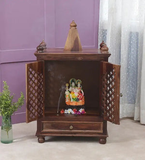 Lita Sheesham Wood Prayer Unit In Provincial Teak Finish