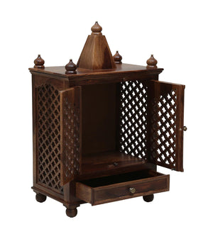 Lita Sheesham Wood Prayer Unit In Provincial Teak Finish