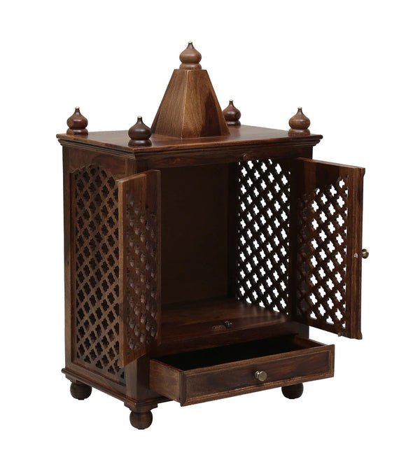 Lita Sheesham Wood Prayer Unit In Provincial Teak Finish