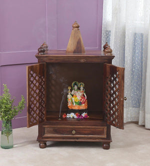 Lita Sheesham Wood Prayer Unit In Provincial Teak Finish