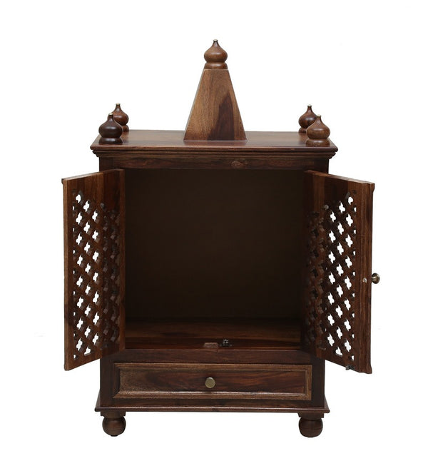 Lita Sheesham Wood Prayer Unit In Provincial Teak Finish