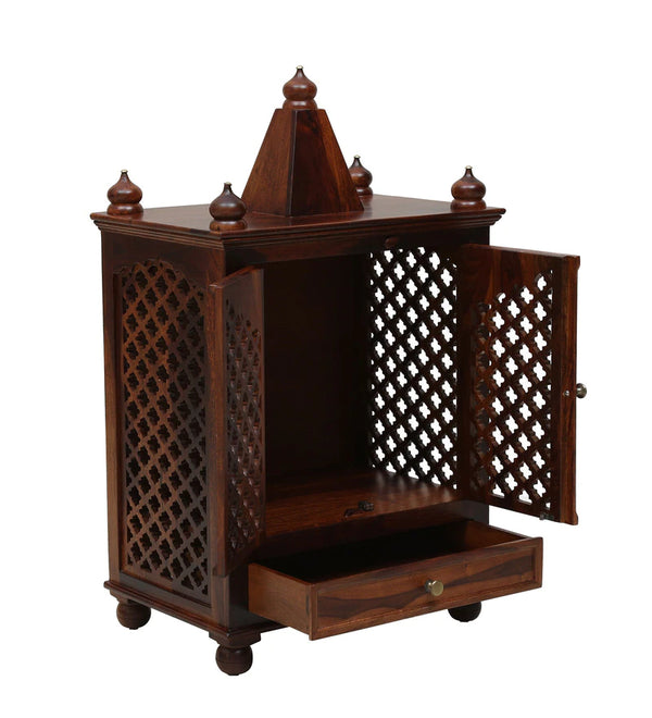 Xman Sheesham Wood Prayer Unit In Provincial Teak Finish