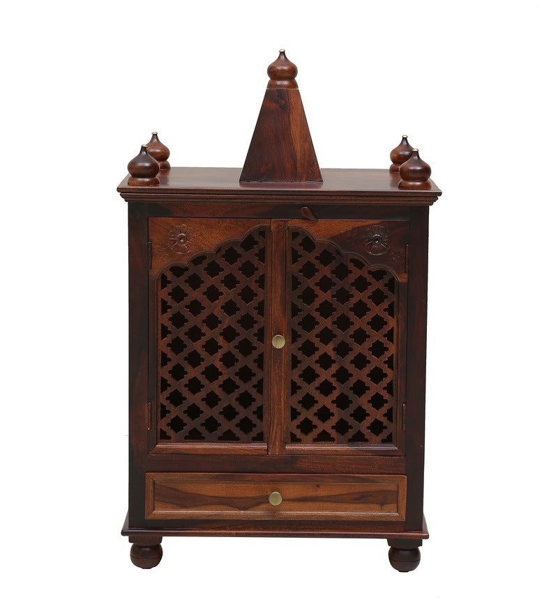 Xman Sheesham Wood Prayer Unit In Provincial Teak Finish
