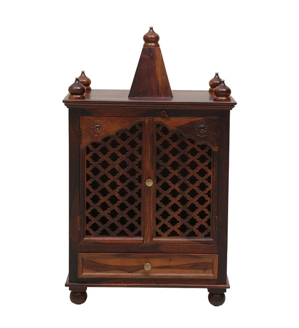 Xman Sheesham Wood Prayer Unit In Provincial Teak Finish