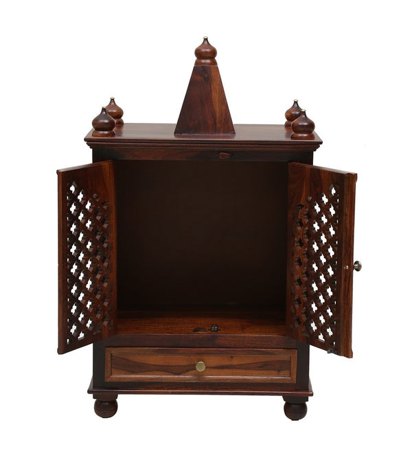 Xman Sheesham Wood Prayer Unit In Provincial Teak Finish