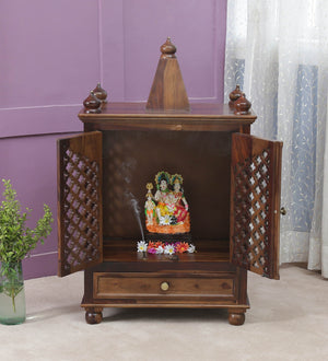 Kaa Sheesham Wood Prayer Unit In Provincial Teak Finish