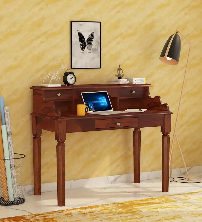 Sipo Sheesham Wood Study Table In Honey Oak Finish