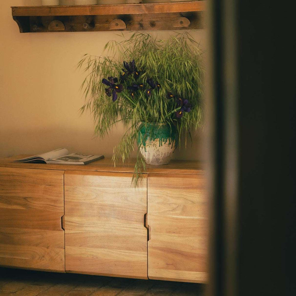 Riverhedge Solid Acacia wood Sideboard with 6 Drawers in Natural Finish