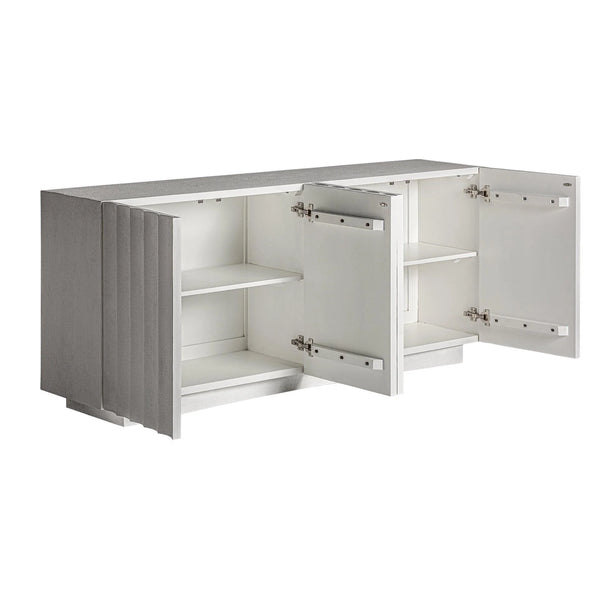 Attic Solid Mango wood Sideboard with 4 Door in White Wash Finish