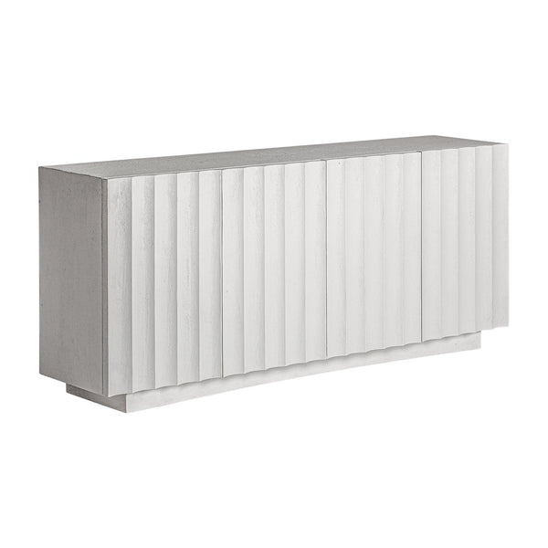 Attic Solid Mango wood Sideboard with 4 Door in White Wash Finish